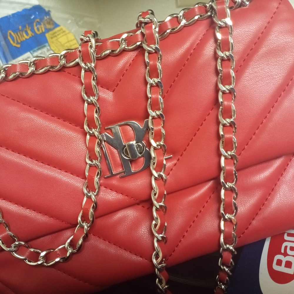Nice red MB designer purse great condition with silver link chain